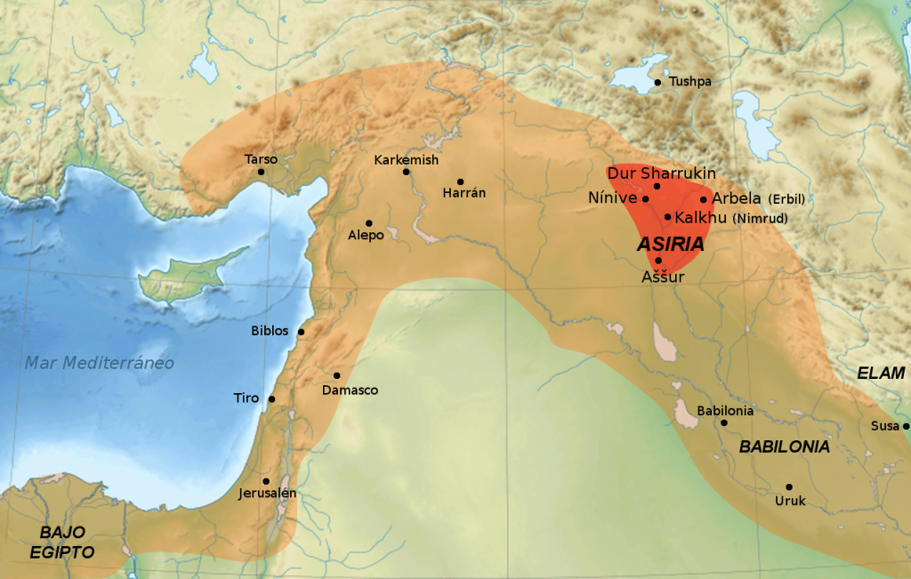 Extensión imperio Asirio (668-627 a. C).