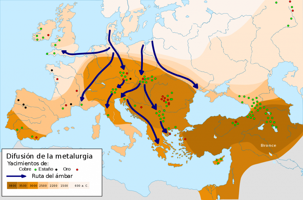 Mapa de la difusión metalúrgica durante el Bronce Antiguo. 