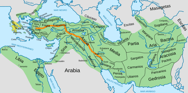 Máxima extensión del Imperio aqueménida durante el reinado de Darío I.