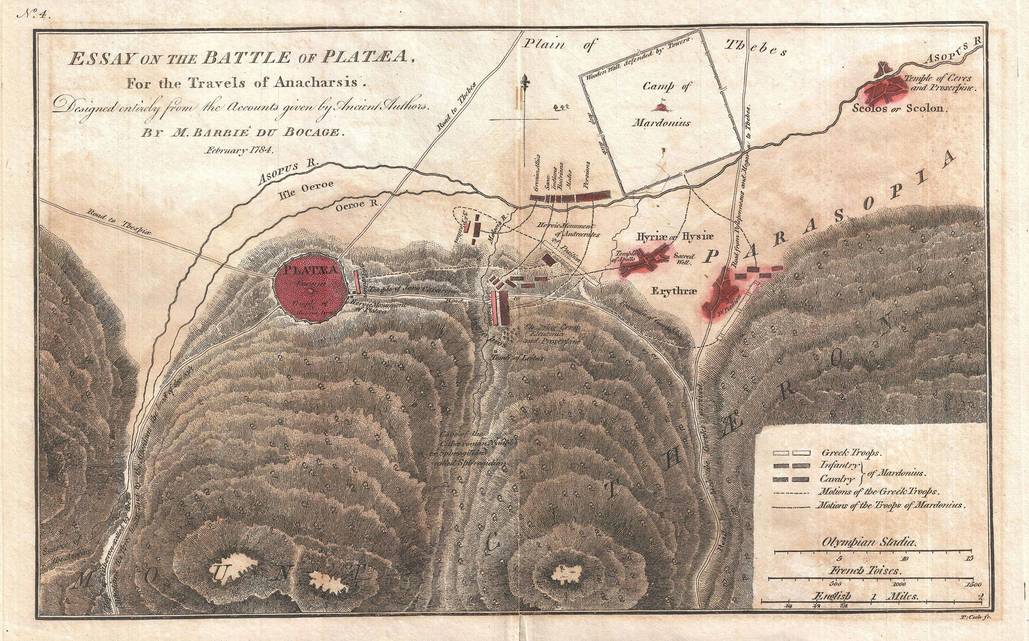 Mapa de la batalla de Platea elaborado en 1784 por el cartógrafo Jean-Denis Barbié du Bocage.