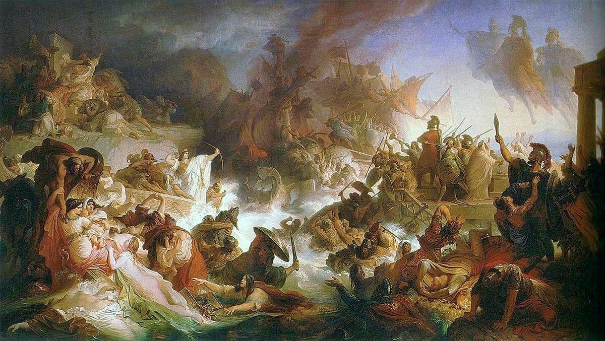 La batalla de Salamina, óleo sobre tela pintado en 1868 por Wilhelm von Kaulbach.