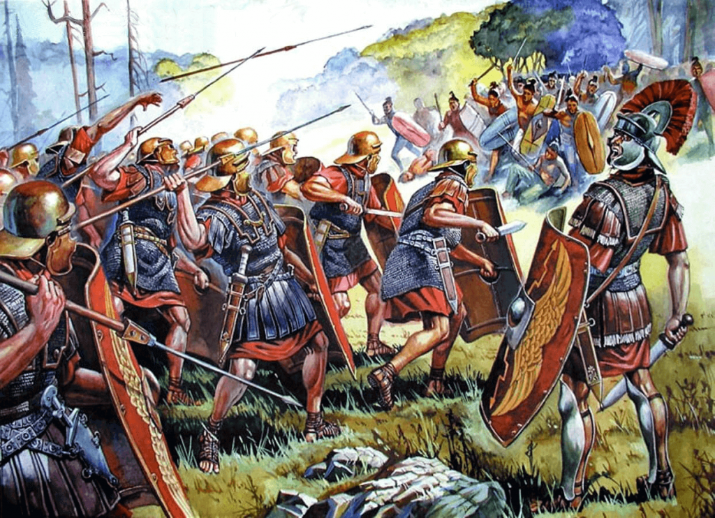 Romanos contra germanos siglo I. Autor Aleksandr Yezhov.