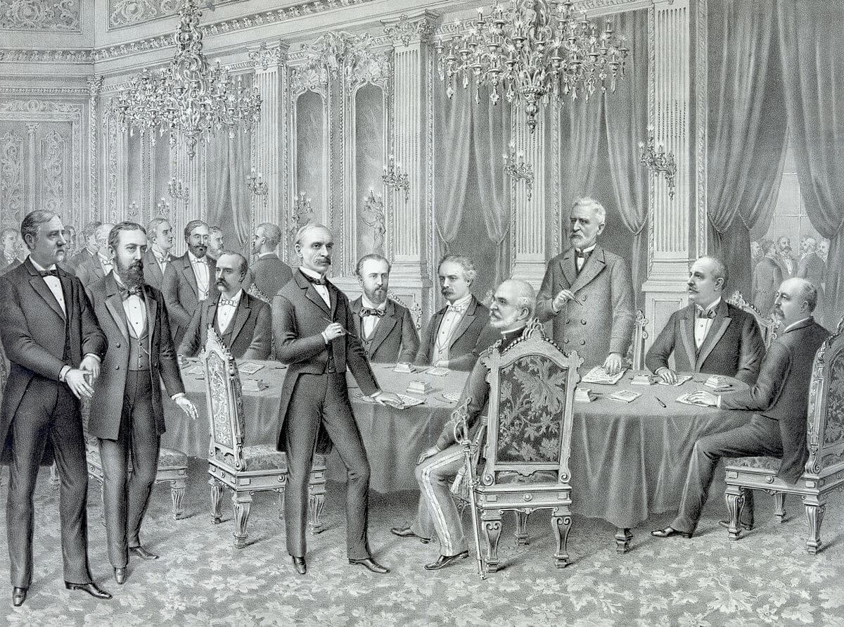 Firma del Tratado de París entre los Estados Unidos de América y el Reino de España.
