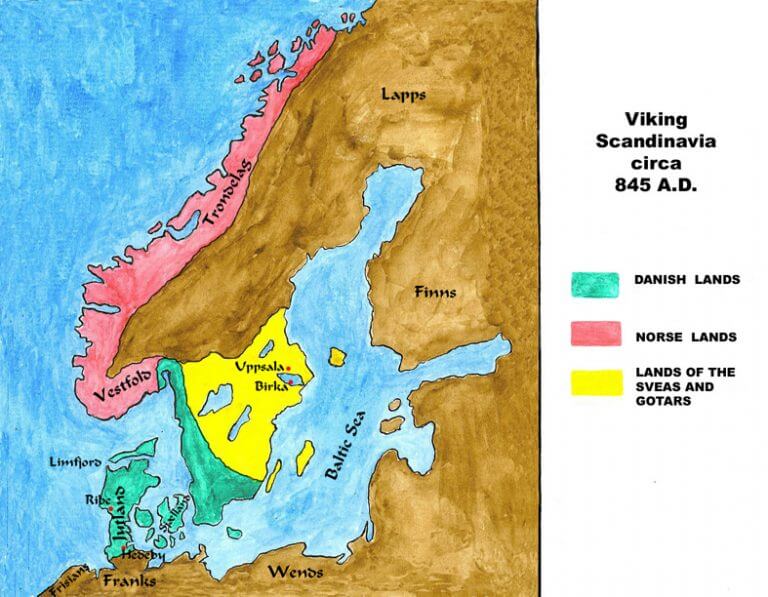 Mapa de Escandinavia durante la era vikinga.