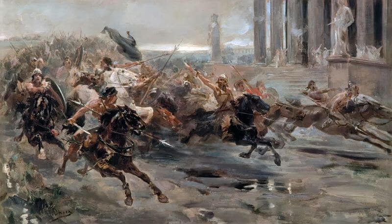 Atila y sus hunos invadiendo Italia, realizado por Ulpiano Checa.