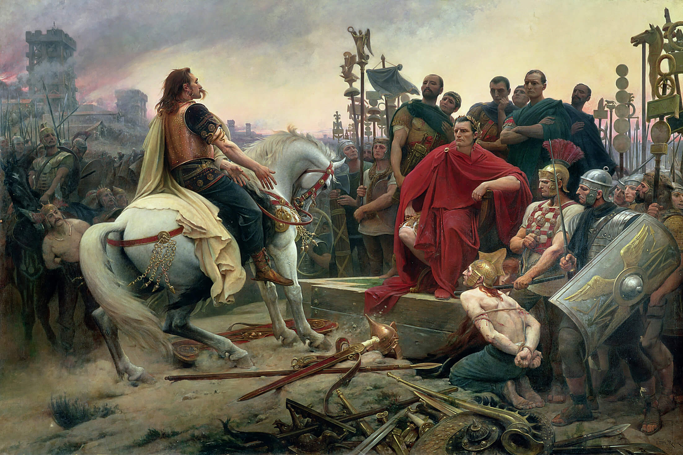 Vercingétorix depone sus armas a los pies de César.