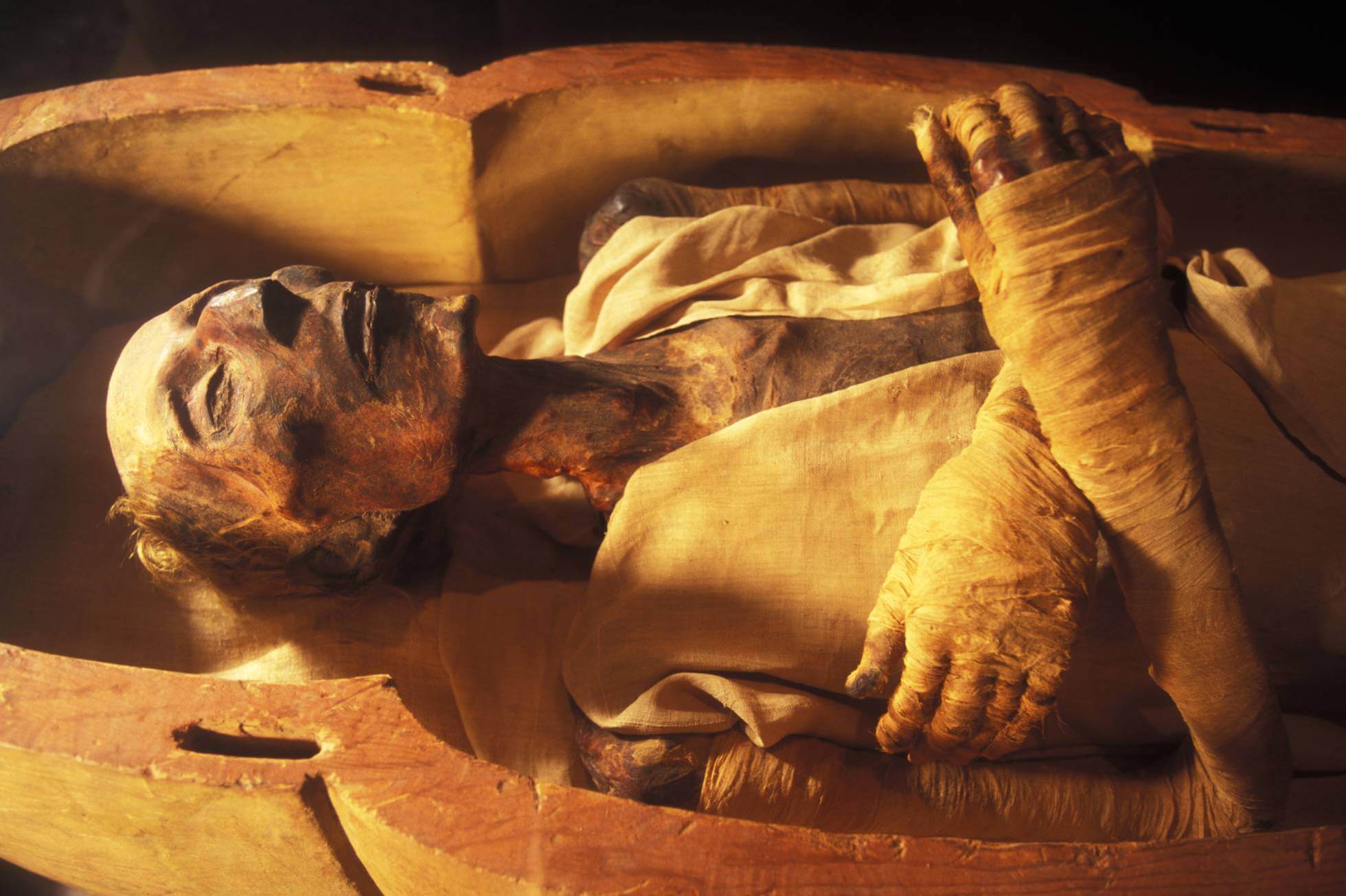 Momia del faraón Ramsés II en el Museo Egipcio de El Cairo.