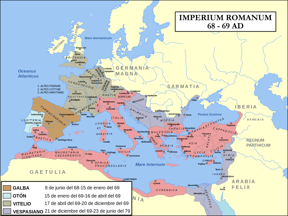 El imperio romano en el año 69.