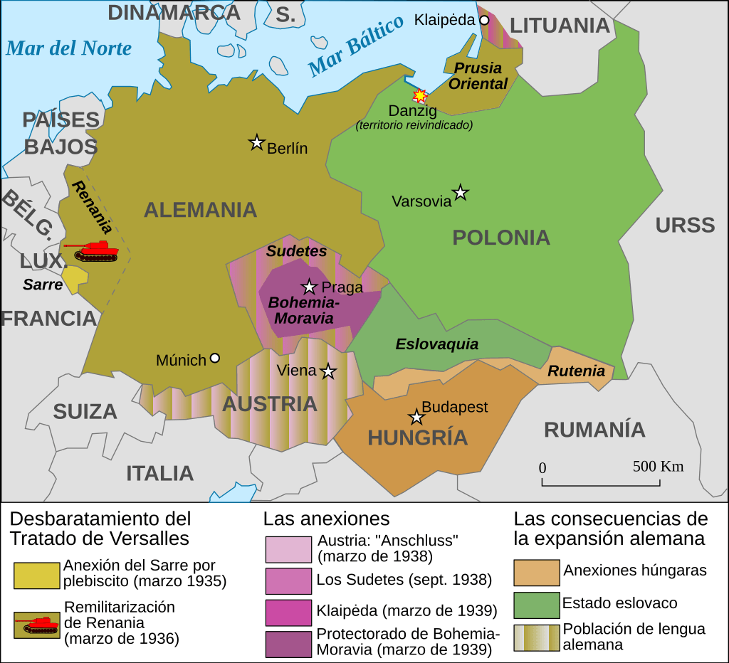 Expansión de Alemania de 1935 a 1939.