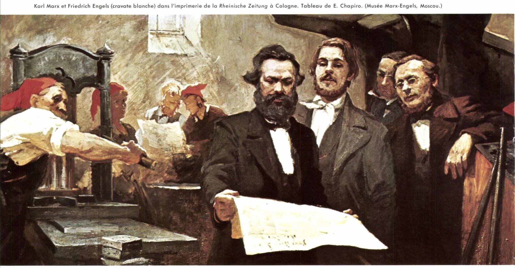 Karl Marx y Friedrich Engels en la imprenta Rheinische Zeitung en Coloni