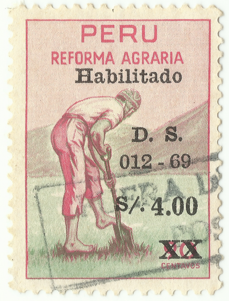 Sello postal peruano de 1969 conmemorando la reforma agraria