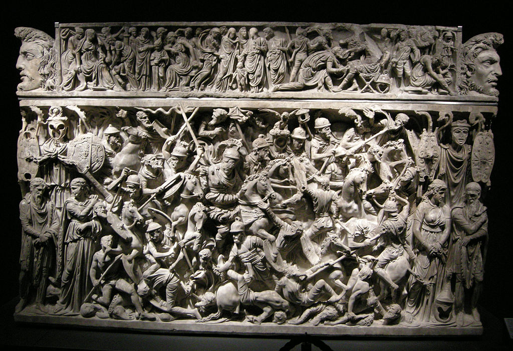 ejército romano en combate contra los germanos durante las guerras marcomanas.